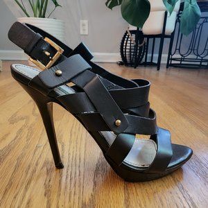 ZARA brown leather strappy criss cross heels US 9